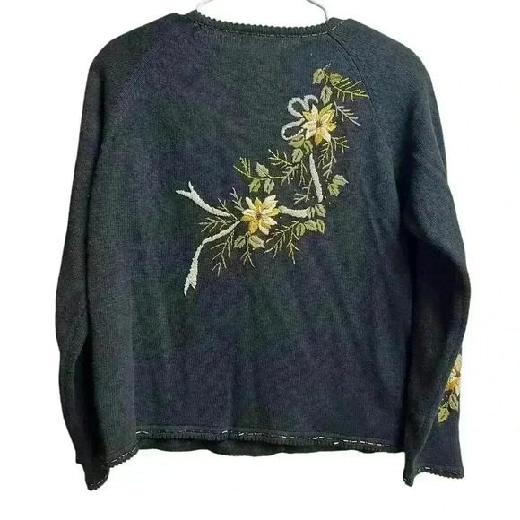 Tiara International Sweater Cardigan Small Black Embroidery Beaded - Picture 13 of 13